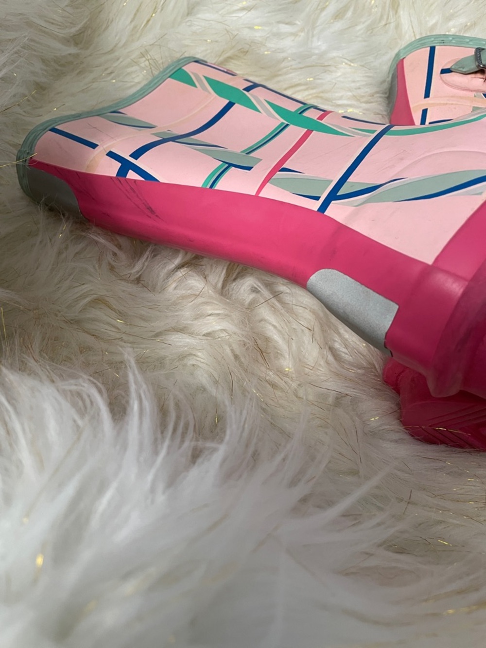 Hunter Pink and Teal Patterned Kids Rain Boots - Picture 8 of 13